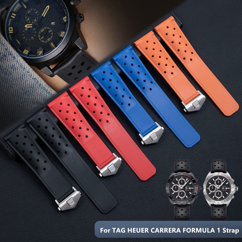 Dây Đeo Đồng Hồ Bằng Cao Su Silicone Mềm 22mm Chống Nước Khóa Gập Lại Được Cho TAG HEUER Wrist MONACO CARRERA FORMULA 1