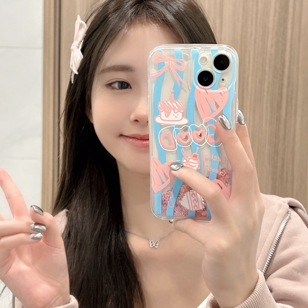 Ốp Điện Thoại PC Cứng Trong Suốt Trang Trí Cát Kim Tuyến Hoạt Hình Cho iPhone11 12 13 14 Pro Max