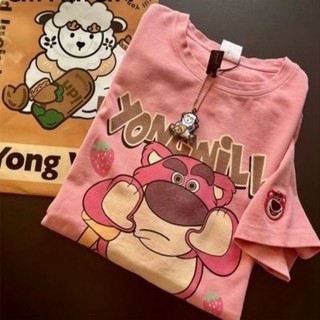 Áo Thun Cotton Tay Ngắn Dáng Rộng In Hình Gấu Và Dâu Tây Dễ Thương Thời Trang Xuân Hè