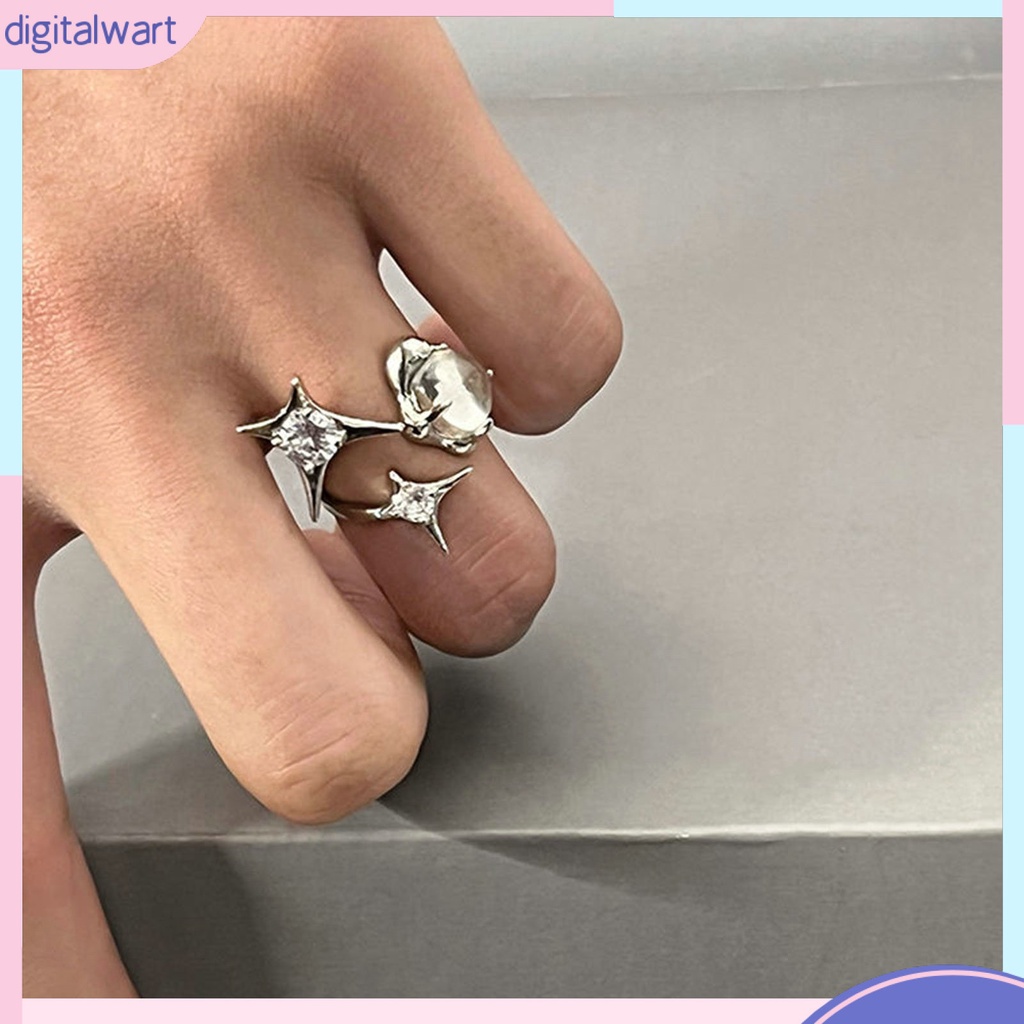 [IGT] Nhẫn Dạng Hở Mạ Điện Sáng Bóng Đính Đá Zircon Ngôi Sao Lấp Lánh Có Thể Điều Chỉnh Cho Nữ Dự Tiệc