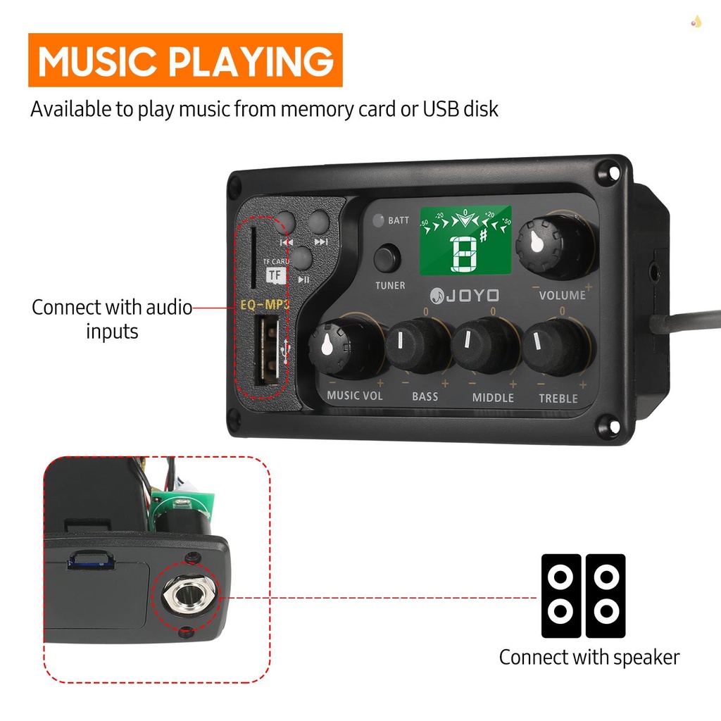 Hệ Thống Điều Chỉnh EQ 3 Băng Tần JOYO EQ-MP3 Có Màn Hình LCD Cho Đàn Guitar Acoustic