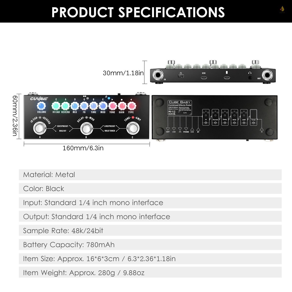 Bàn Đạp Hiệu Ứng Đàn Guitar Điện Không Dây mynice CUVAVE Khối Lập Phương Di Động Đa Năng Kết Hợp Với Giao Diện Âm Thanh Không Dây Cho Điện Thoại Di Động