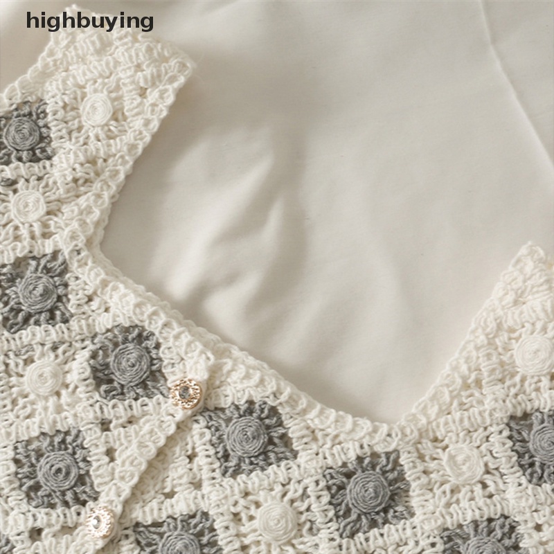 Áo Croptop Dệt Kim Không Tay Cổ Vuông Thêu Họa Tiết Vintage Cho Nữ