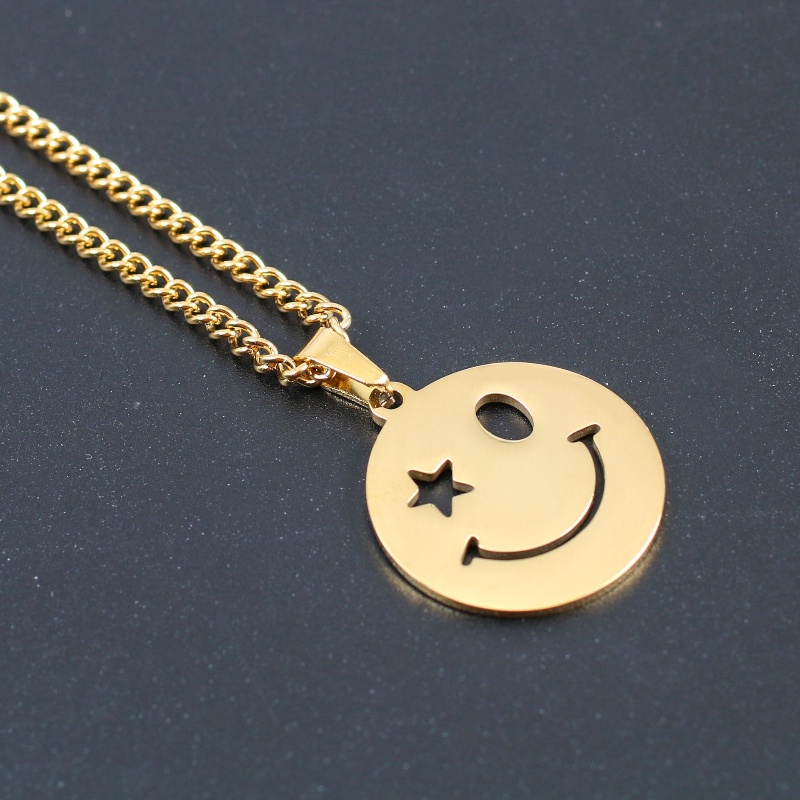 Z Vòng cổ Bằng Thép Không Gỉ Mạ Vàng 24K S925 Mặt Hình Ngôi Sao Mặt Cười Phong Cách Punk