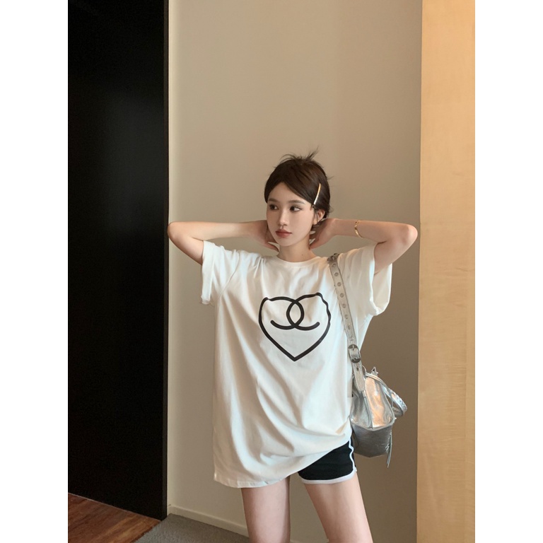 Áo Thun Cotton Cổ Tròn Ngắn Tay Dáng Rộng In Hình Thời Trang Hè Hàn Quốc Dành Cho Nữ 2023