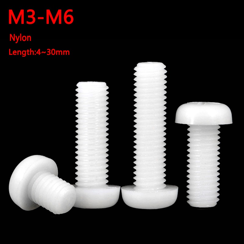 Bu Lông Đầu Tròn Bằng Nylon Màu Trắng M2 M2.5 M3 M4 M5 M6 Chuyên Dụng Cho Máy Móc
