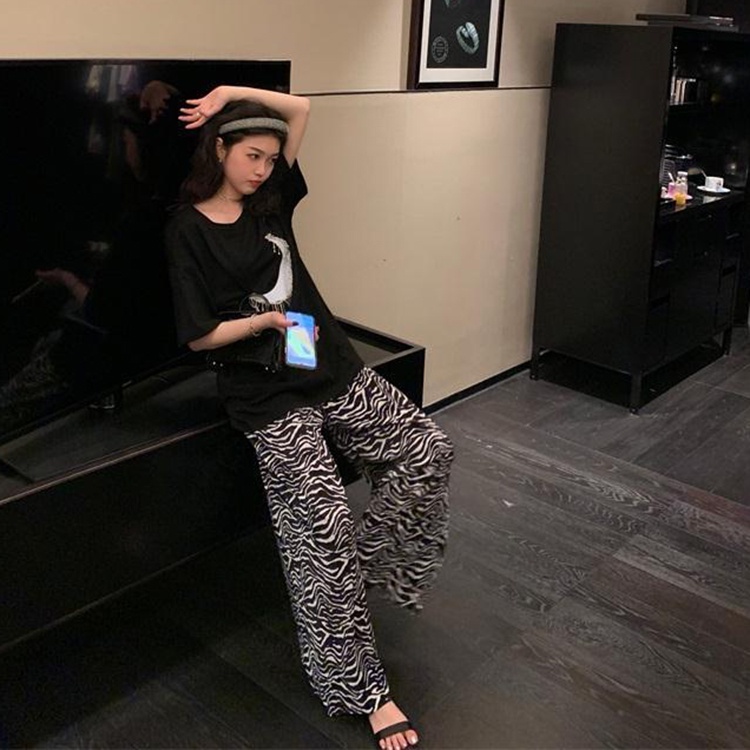 IELGY     Quần ống rộng Lưng Cao Họa Tiết Ngựa Vằn Dành Cho Nữ