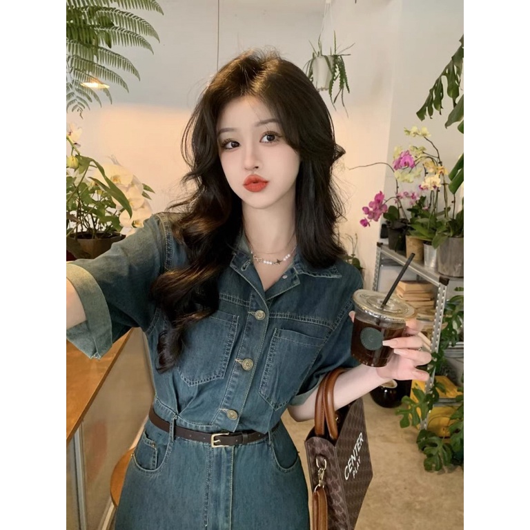 Đầm Denim Dáng Dài Phong Cách Hàn Quốc Thời Trang Mùa Hè Chất Lượng Cao