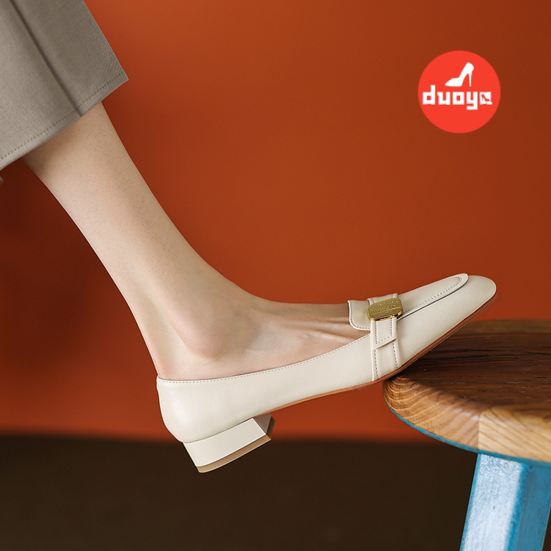 Duoya Giày Lười Da Thật Đế Dày Mềm Mại Cài Khóa Kim Loại Cho Nữ Miễn Phí Vận Chuyển