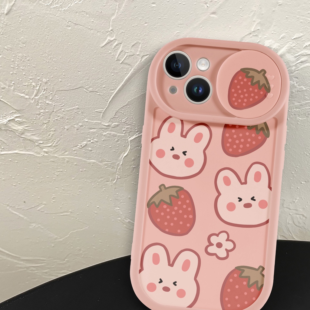 Ốp lưng Trượt Dâu tây, thỏ iPhone 14 XR 13 11 12 Pro Max 8 7 6 6S Plus X Xs Max Se 2020 13 12 11 Ốp Điện Thoại Case
