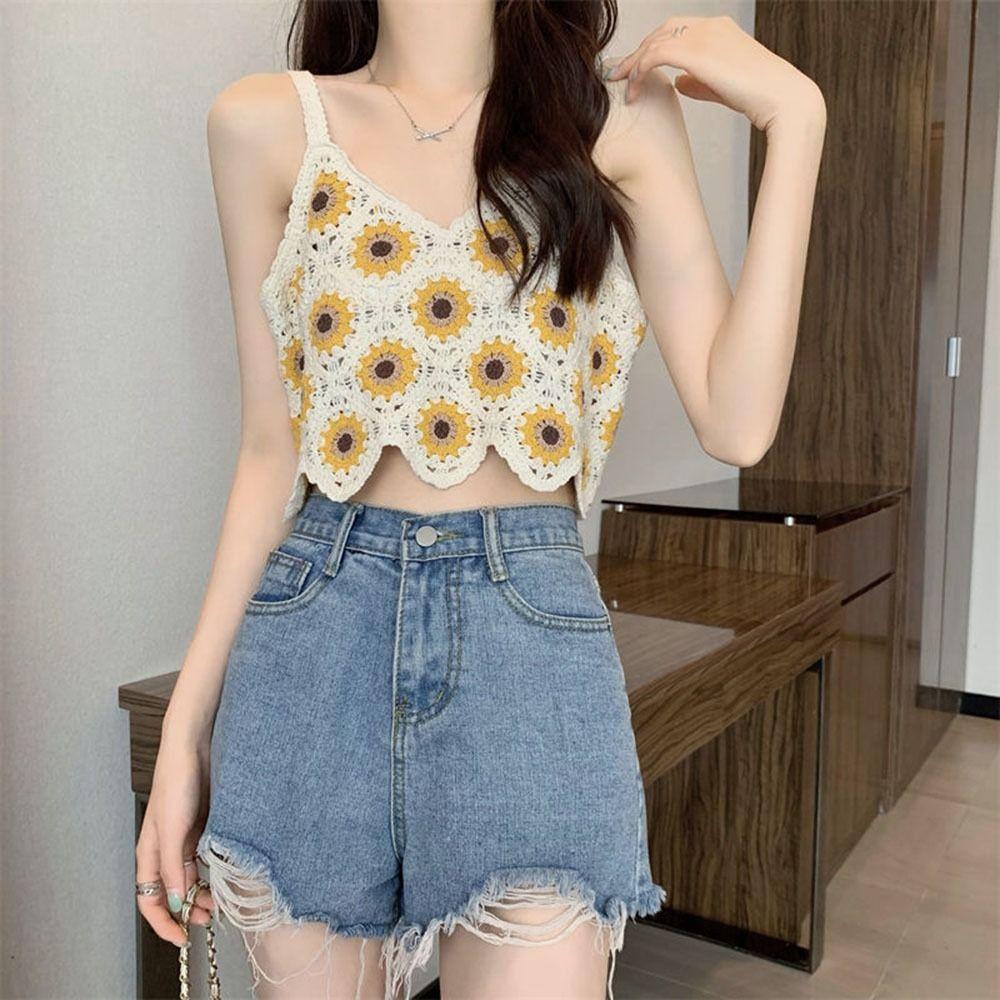 Áo Lót Dệt Kim y2k Hai Dây Viền Gợn Sóng Phong Cách Vintage Thời Trang Đi Biển Cho Nữ