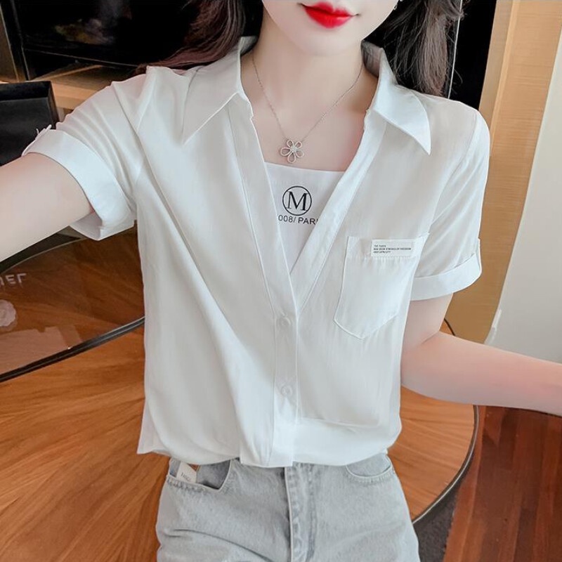 Áo Sơ Mi Tay Ngắn Phong Cách Hàn Quốc Thời Trang Mùa Hè Xinh Xắn Cho Nữ
