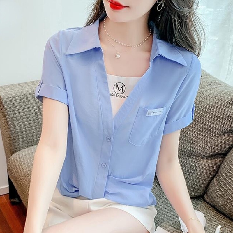 Áo Sơ Mi Tay Ngắn Phong Cách Hàn Quốc Thời Trang Mùa Hè Xinh Xắn Cho Nữ