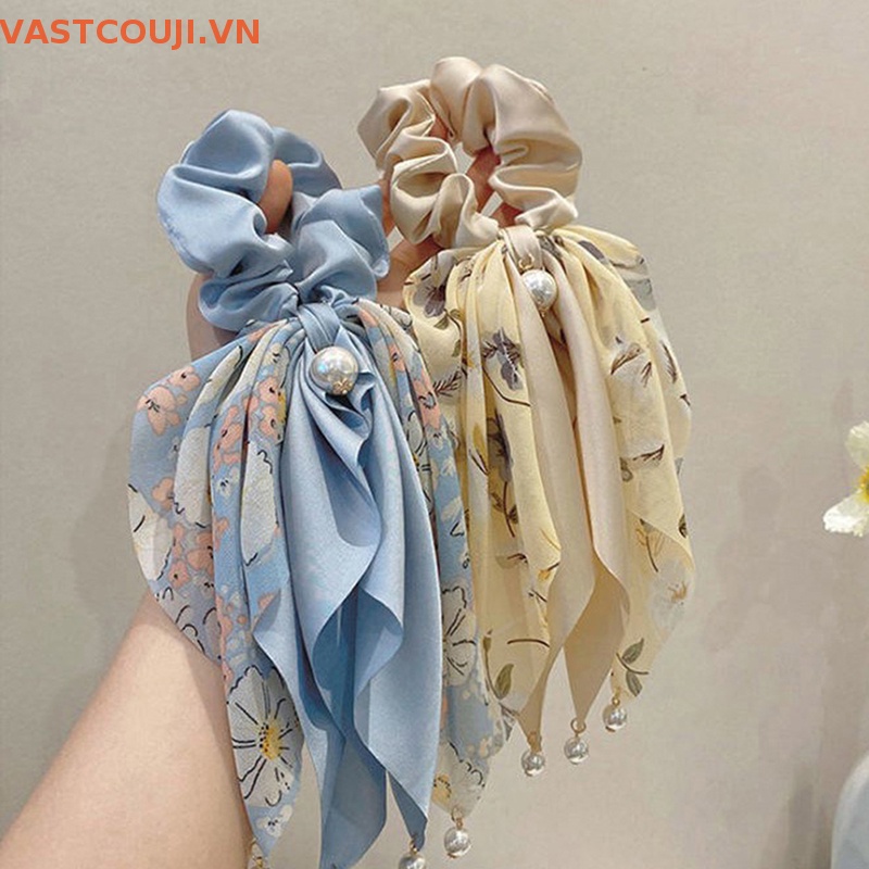 Dây Buộc Tóc Hình Nơ Đính Ngọc Trai Đơn Giản Phong Cách Hàn Quốc