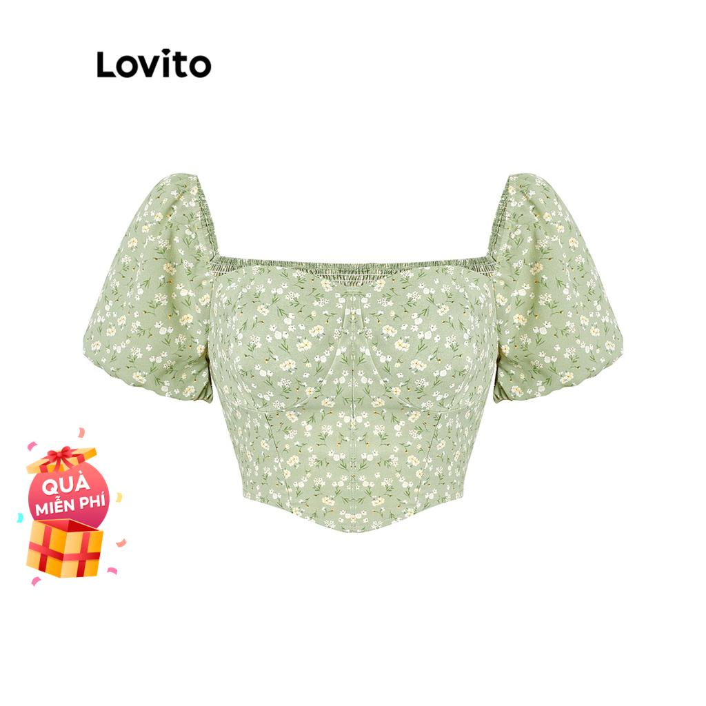 Áo quây có đệm hoa dễ thương Lovito cho nữ L45AD016 (Xanh lá cây)