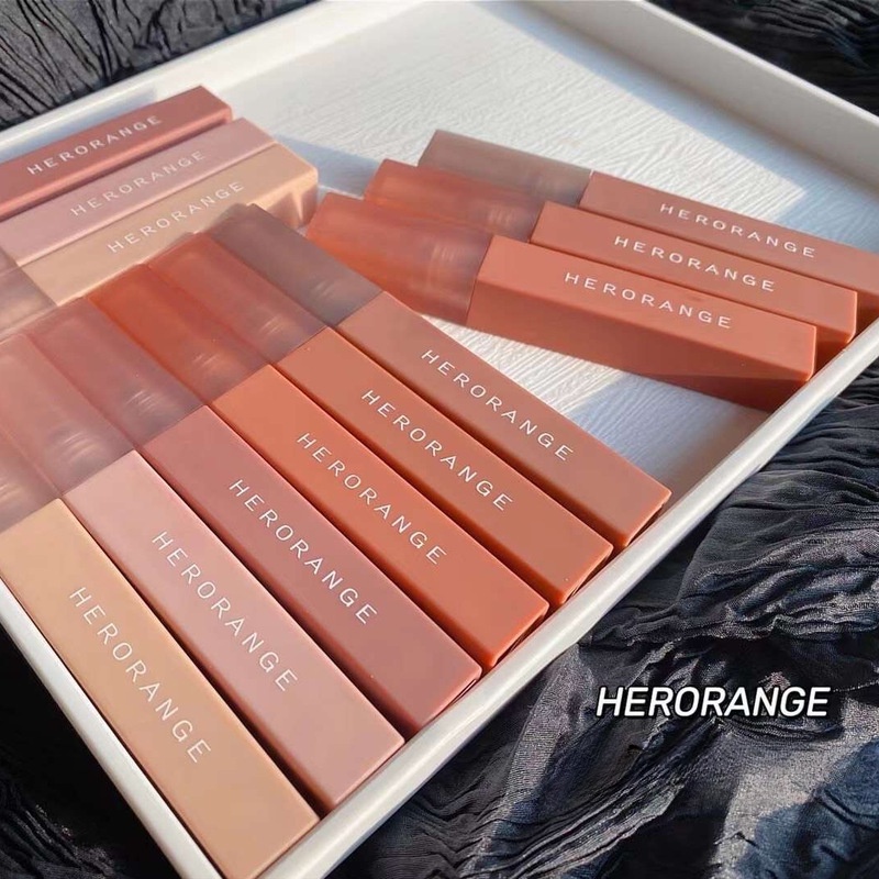 Son Bóng Trang Điểm Dạng Ống Vuông Nhỏ Son Kem Màu Lì Hiệu Ứng Sương Khói HERORANGE Son lì mềm mịn như nhung chống thấm nước chống khô môi lâu trôi