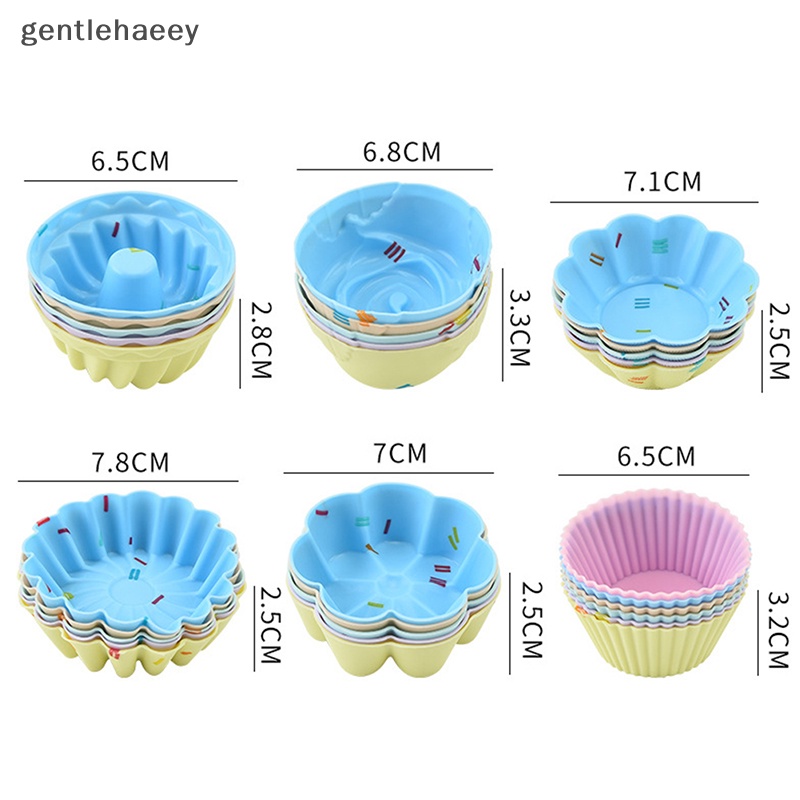 Bộ 5 Khuôn Silicone Làm Bánh Cupcake Hình Tròn / Vuông / Trái Tim 3D DIY