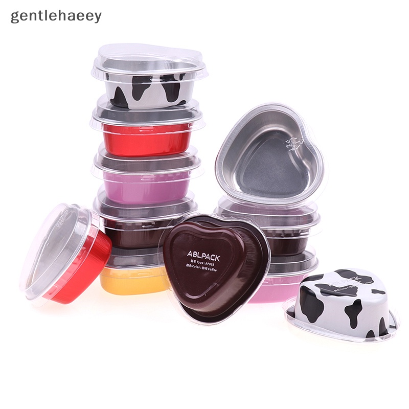Set 10 Cốc Lá Nhôm 55ml Hình Trái Tim Làm Bánh Cupcake Có Nắp Đậy