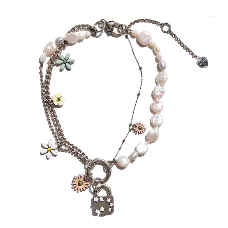 Vòng Cổ Choker Đính Hoa Cúc Và Ngọc Trai Thời Trang Dành Cho Nữ