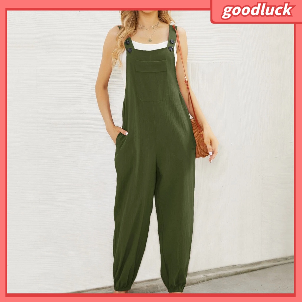 [ULK] Áo liền quần Ống Rộng Có Túi Co Giãn Màu Trơn Phong Cách Đường Phố Cho Nữ