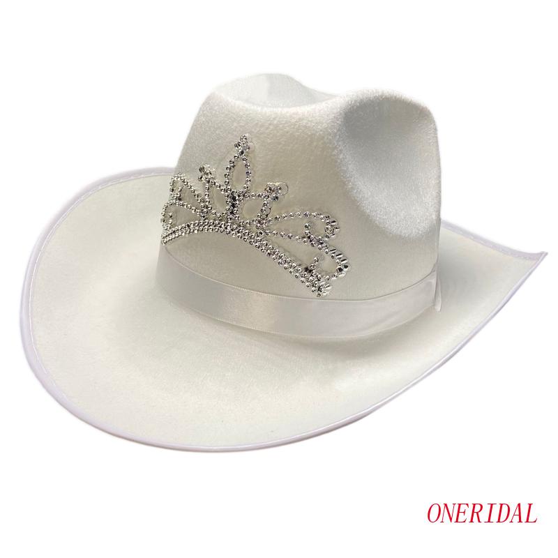 Mũ Cao Bồi Có Dây Rút Hình Vương Miện Màu Trắng Thanh Lịch Dành Cho Nữ