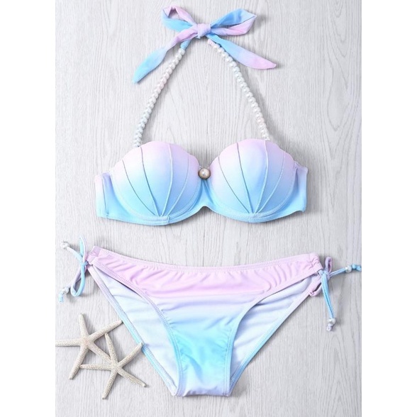 Hàng Mới Về bikini Nàng Tiên Cá Màu gradient Phong Cách Châu Âu