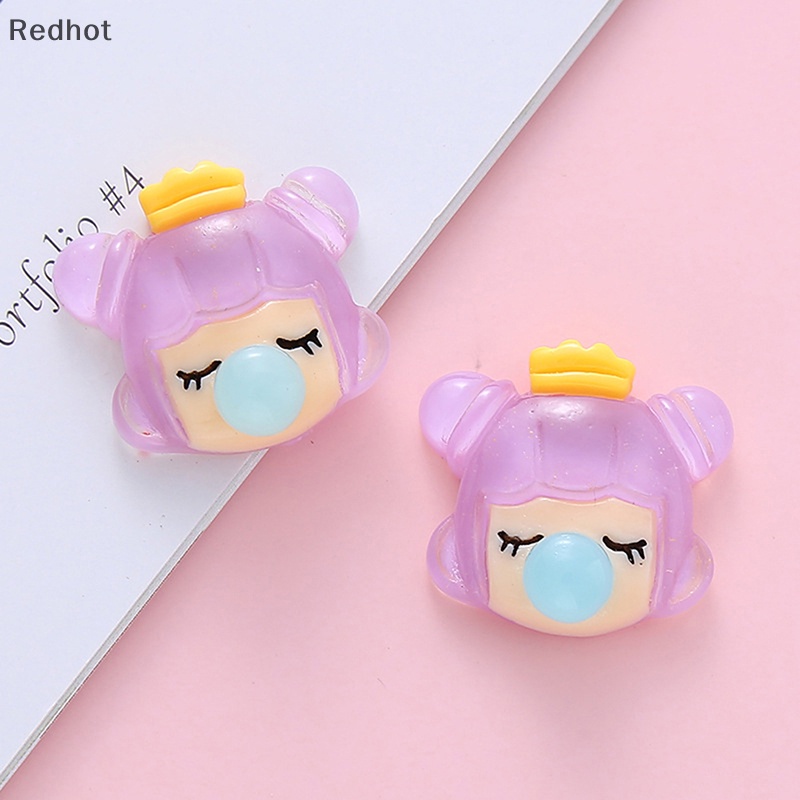 &lt; Redhot &gt; Bộ 5 Phụ Kiện Kẹp Tóc Dạ Quang Bằng Nhựa Resin Trong Suốt Hình Cô Gái Thổi Bong Bóng DIY