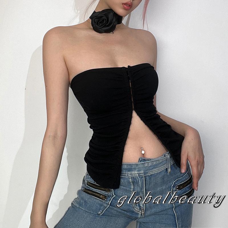 Gb-áo Ống Hở Vai Có Khóa Cài Trung Tâm Với Vòng Cổ Hoa Cho Nữ