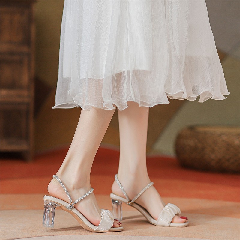 Duoya Dép Sandal Cao Gót Đính Đá Pha Lê Hai Lớp Dễ Phối Đồ Cho Nữ