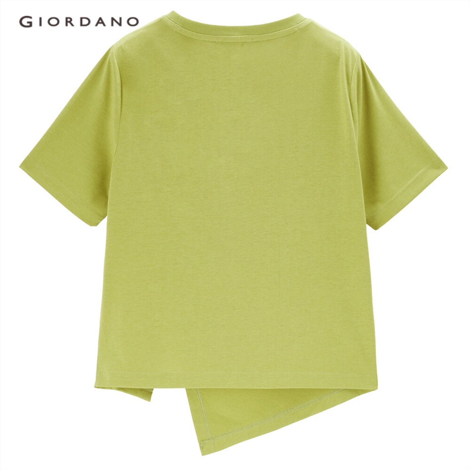 Áo thun GIORDANO 18323909 tay ngắn nhẹ xếp nếp bất đối xứng dành cho nữ
