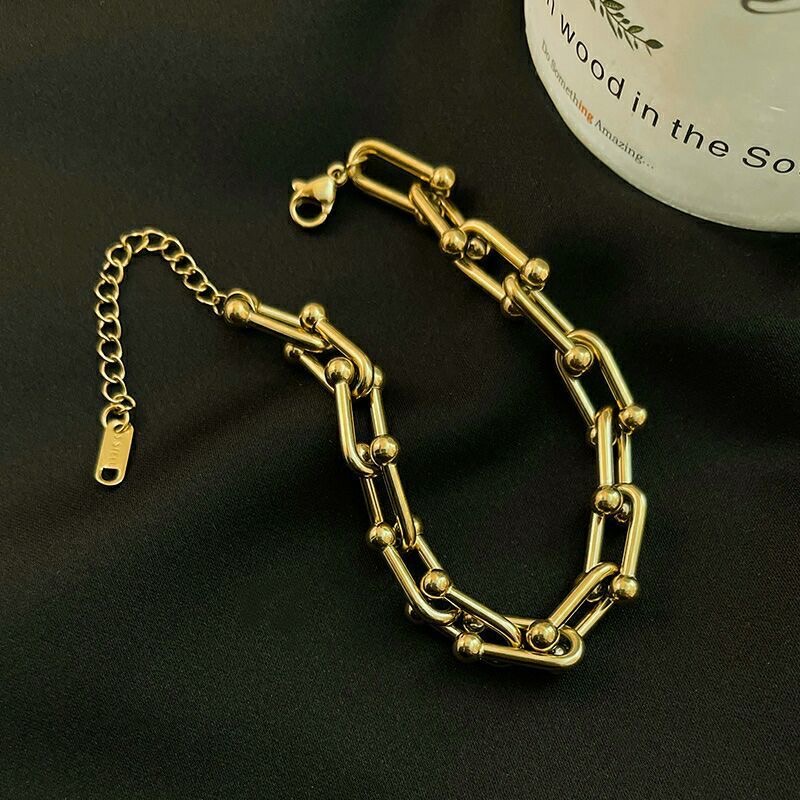 Vòng Tay Dạng Chuỗi Chữ u Bằng Thép Không Gỉ Phong Cách hip hop Thời Trang Cho Nam Và Nữ