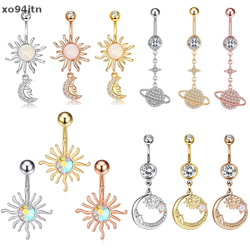 Khuyên Rốn Hình Mặt Trăng / Hành Tinh Đính Đá Zircon Thời Trang Cho Nữ