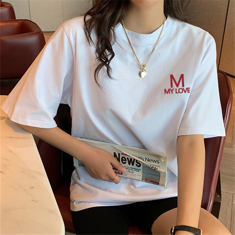 Áo Thun Cotton Nguyên Chất Ngắn Tay In Họa Tiết Đơn Giản Phong Cách Hàn Quốc Mới Cho Nữ