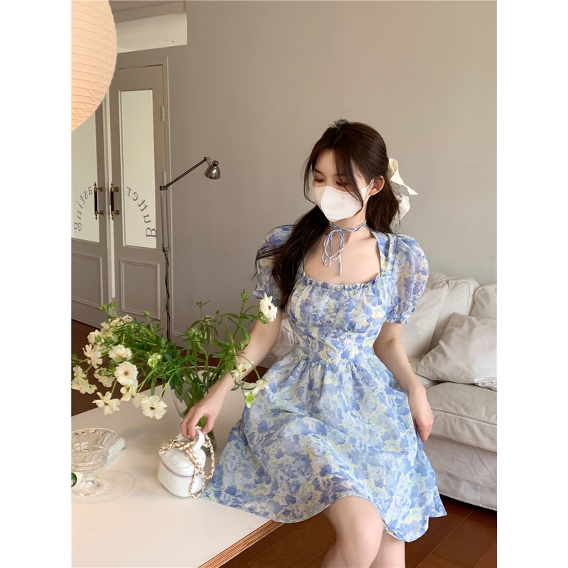 Đầm Ngắn Tay Hở Lưng Họa Tiết Hoa Thời Trang Dành Cho Nữ