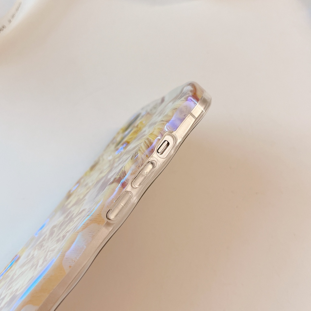 Ốp Điện Thoại TPU Dẻo Màu Blue-ray Họa Tiết Hoa Kèm Vòng Tay &amp; Dây Đeo Chống Sốc Cho IPhone 14 13 12 11 Pro Max