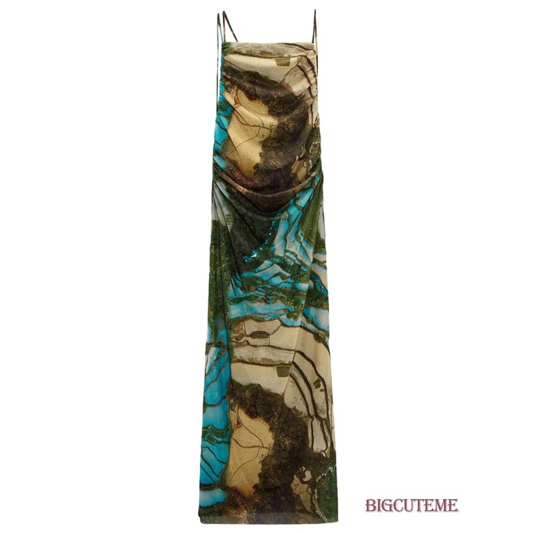 Đầm Dài Không Tay Dây Chéo Lưng Phong Cách Boho Cổ Điển Cho Nữ