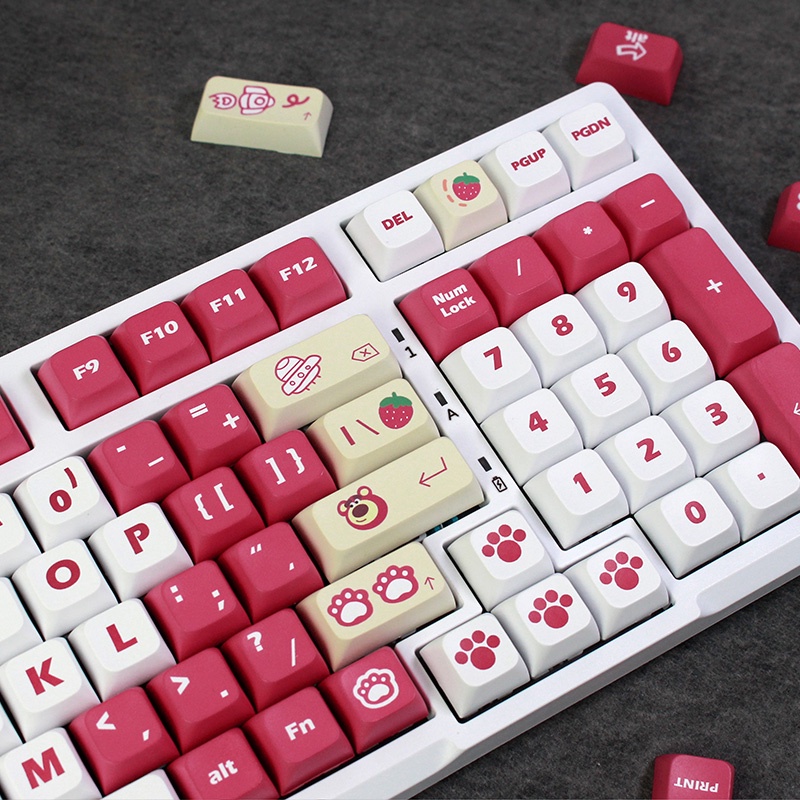 Bộ Nút Bàn Phím Cơ XDA PBT In Họa Tiết Gấu Và Dâu Tây Dễ Thương
