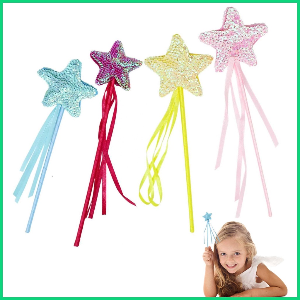 Set 4 Đũa Ngôi Sao / Thiên Thần Đính Kim Sa Lấp Lánh Dùng Hóa Trang Cho Bé Gái