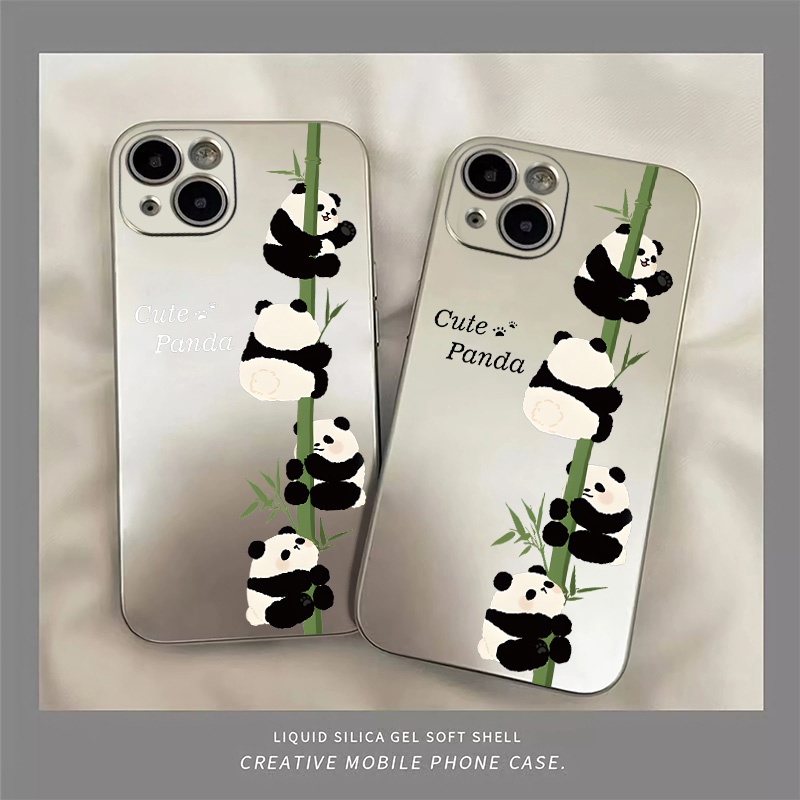 Ốp Điện Thoại TPU Silicon Mềm Mạ Điện Hình Gấu Trúc Chống Sốc Cho IPhone 14 13 12 Pro Max 11 XS XR X 8 + 7 6S Plus