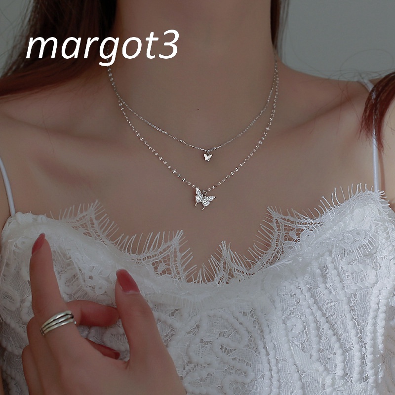 Vòng Cổ Choker Hai Lớp Mặt Hình Bướm Đính Đá Thời Trang Cho Nữ