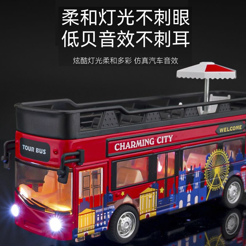Mô Hình Xe Buýt Hai Tầng Có Đèn Và Nhạc Bằng Hợp Kim Cho Bé