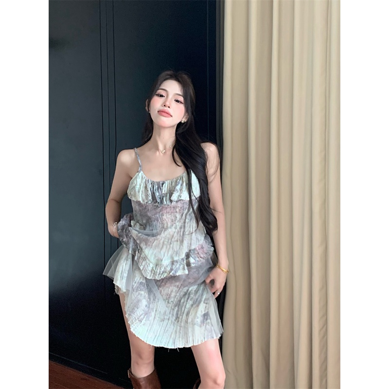 Đầm Lưới Mỏng Dáng Dài Viền Xếp Nếp Thiết Kế retro Trung Hoa Mới