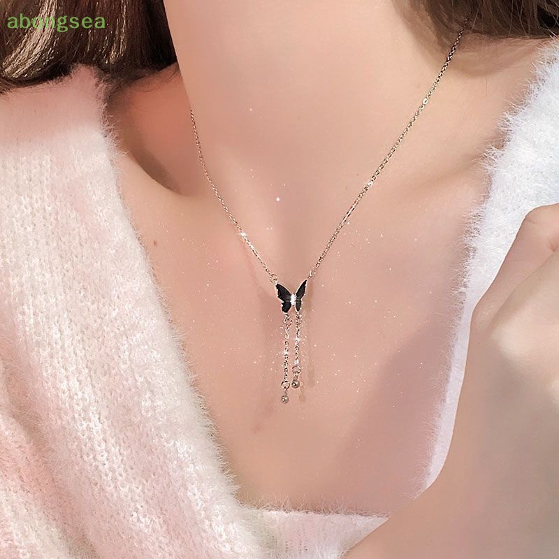 Vòng cổ Nhiều Lớp Tua Rua Mặt Hình Bướm Đen Phong Cách Retro Cá Tính Cho Nữ