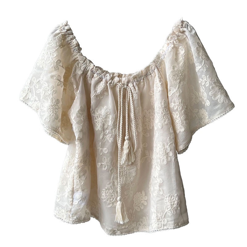 Áo Kiểu Phối Ren Dây Rút Phong Cách Pháp Thời Trang Mùa Hè 2023 80792