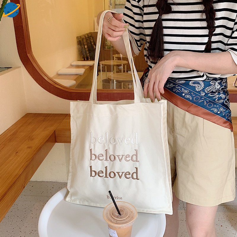 Túi Xách Canvas Cỡ Lớn Thêu Chữ Phong Cách Hàn Quốc Cho Nữ