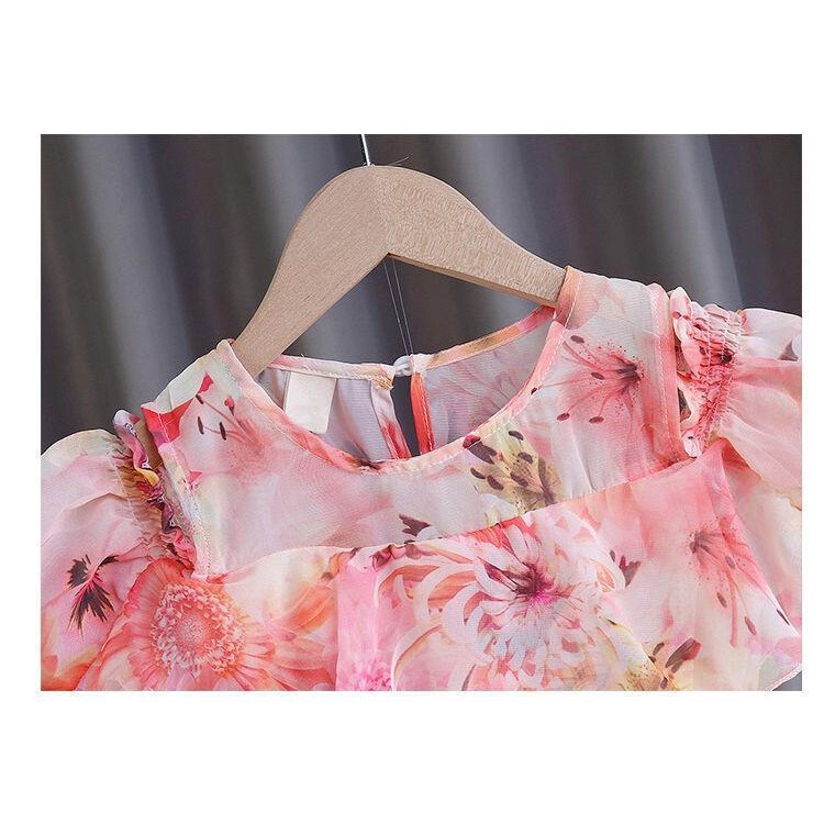 Đầm Hoa Dài 110-160cm Chất Liệu Chiffon Cho Bé Gái 2-13 Tuổi