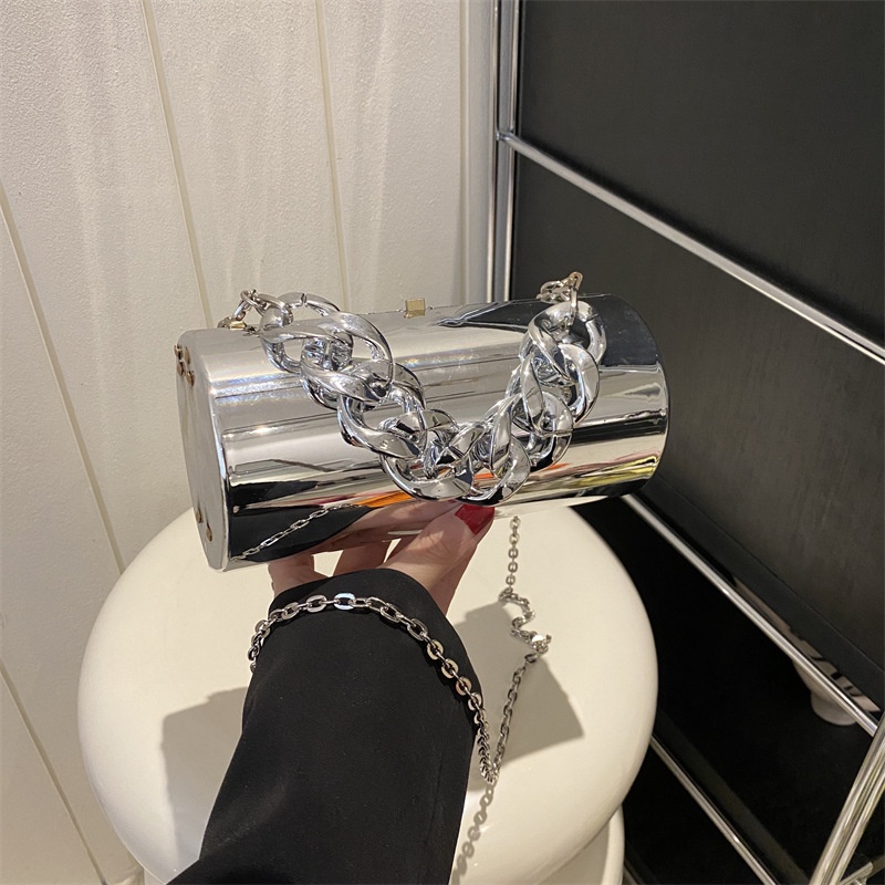 Túi Đeo Chéo Hình Trụ Tráng Gương Acrylic Màu Kẹo Ngọt Thời Trang