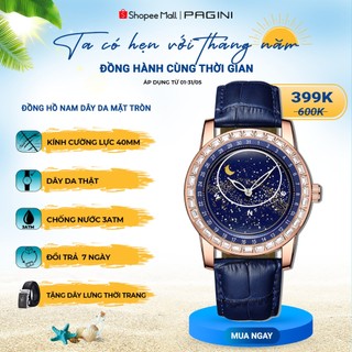  Đồng hồ nam dây da cao cấp Pagini PA5568 mặt xoay sang trọng đẳng cấp 