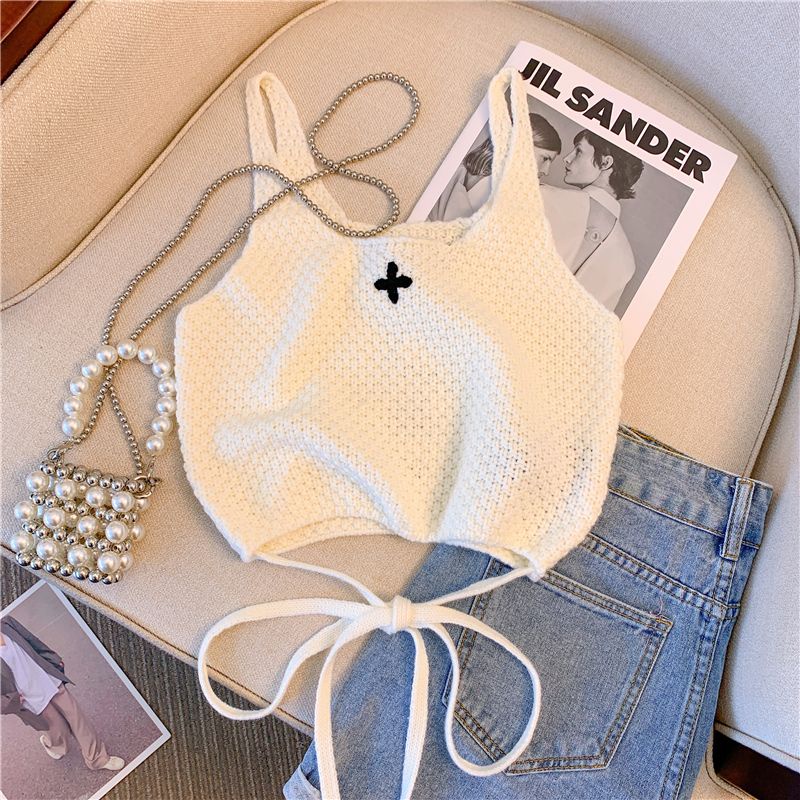 Áo Hai Dây Dệt Kim Dáng Ngắn Thời Trang Mùa Hè 2023 Cho Nữ Lưng