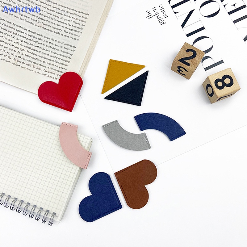 Awhrtwb Thẻ Đánh Dấu Trang Sách Góc Tam Giác / Trái Tim Bằng Da PU Nhỏ Gọn Chống Thấm Nước Làm Quà